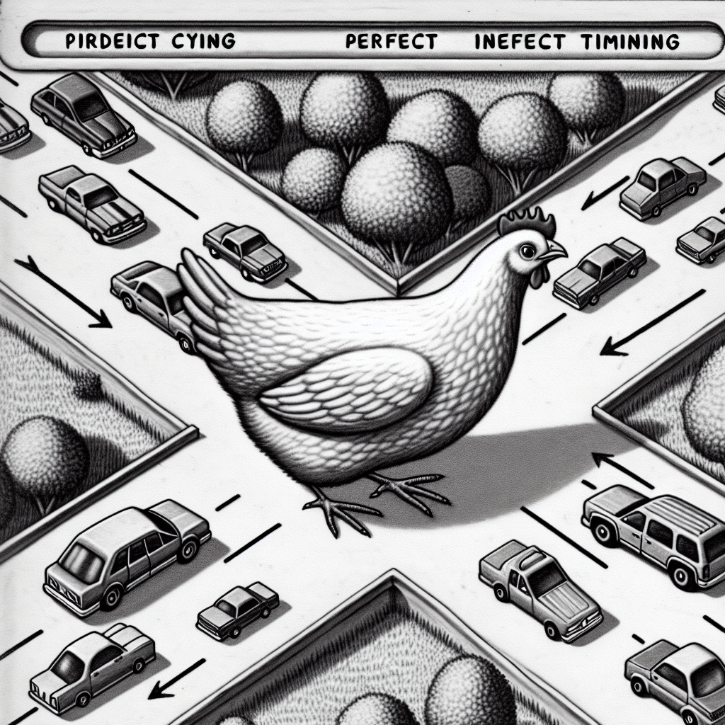 A chicken crossing a busy road